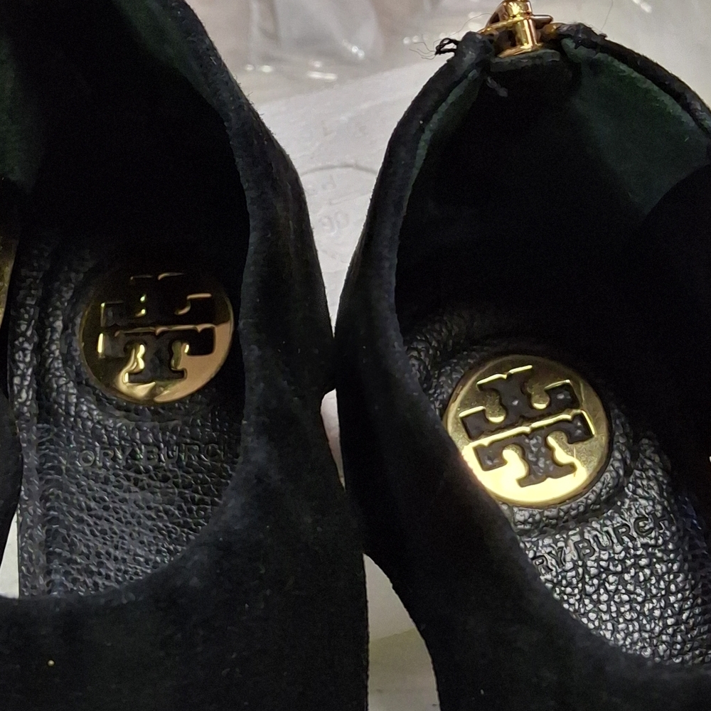 Tory Burch Black Leather Gladiator Heel Zipper Flat Thong Sandals Women Size 7.5 - Picture 13 of 16